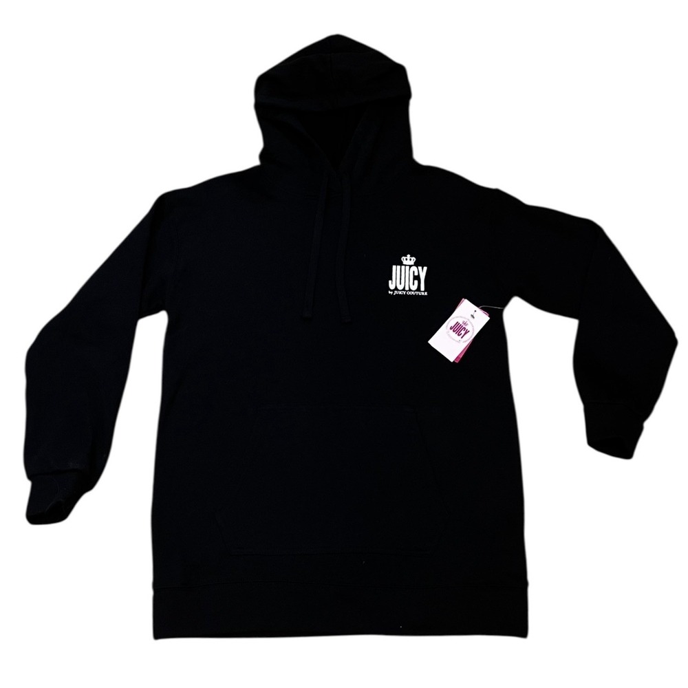 NWT Juicy Couture Women's Black Hoodie Pullover Fleece Drawstring Crown Smal